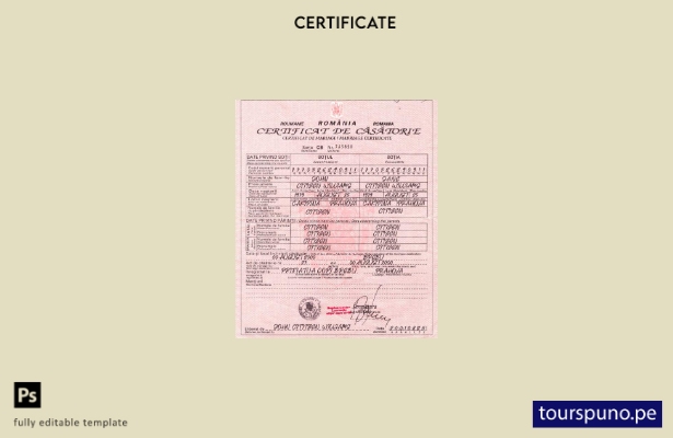 listo para imprimir la plantilla de certificado de matrimonio del registro civil